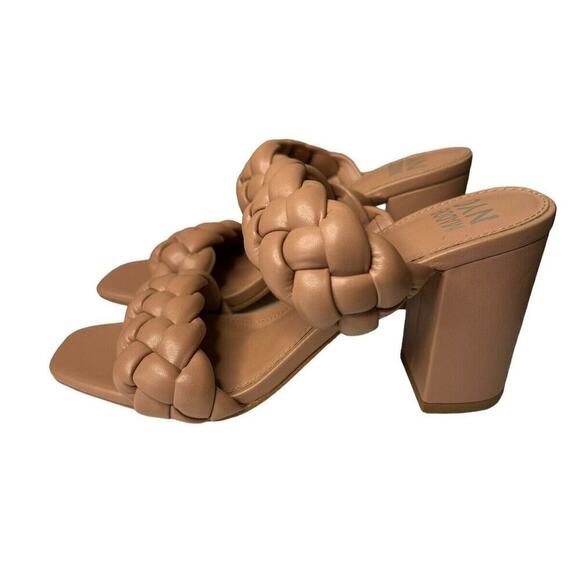 Madden NYC Camel Braided Cushion High Heel Sandals Size 7 Square Toe 3 3/4 Inch - Picture 5 of 8